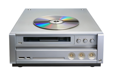 Silver cd player with disc on top