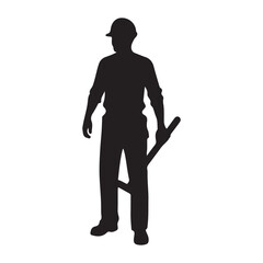 Black and White Construction Worker with Tools Vecto