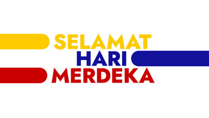 Selamat Hari Merdeka colorful text typography on white or black background banner illustration great for wishing and celebrating awareness for Happy Selamat Hari Merdeka in August