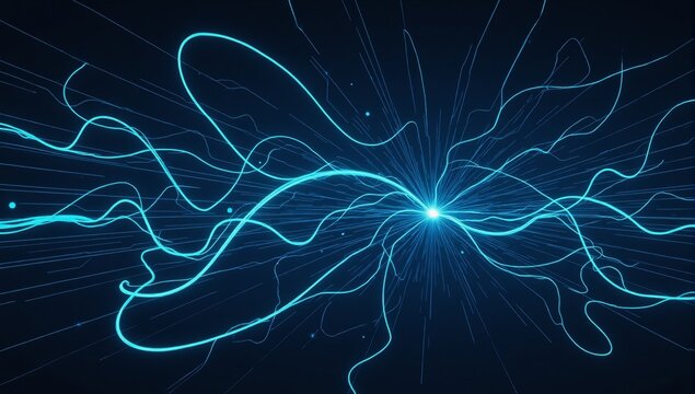 3D rendering of a glowing abstract big data network on an intricate background of points and lines representing technology