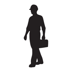 Black and White Construction Worker with Tools Vecto