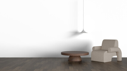 3D Render a chair and a table in a room