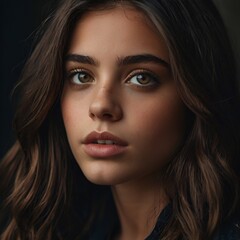 Obraz premium Beautiful Young Woman with Dark Brown Hair and Hazel Eyes