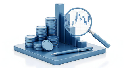  Financial analytics with coin stacks and rising digital chart on platform