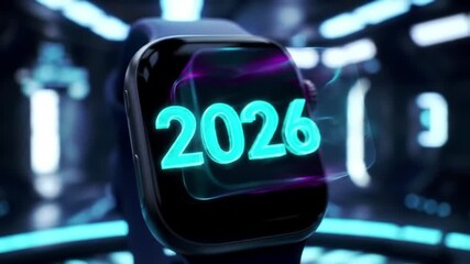 A futuristic smartwatch concept displaying the year 2026, representing a vision of future wearable technology and innovation. - Powered by Adobe
