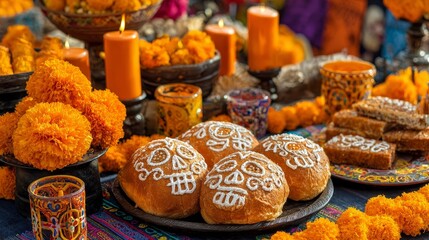 Celebrating dia de los muertos colorful altars and traditional foods in a vibrant atmosphere