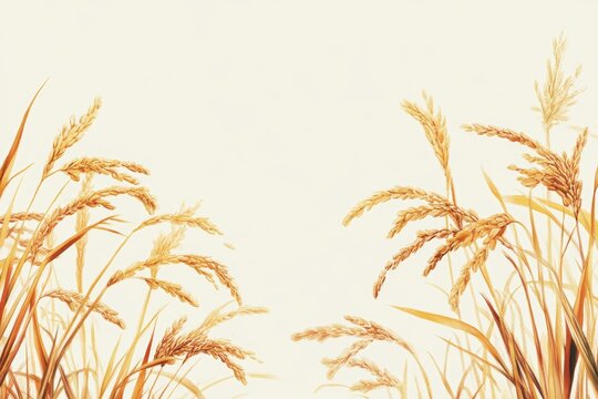 Golden rice sways gently, a harmonious blend of nature's artistry and harvest promise, painting a picturesque scene of rustic beauty.