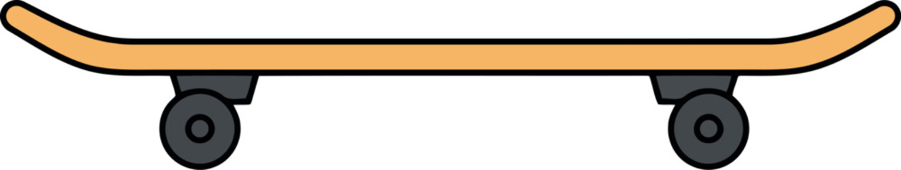 Wooden skateboard deck with black wheels isolated