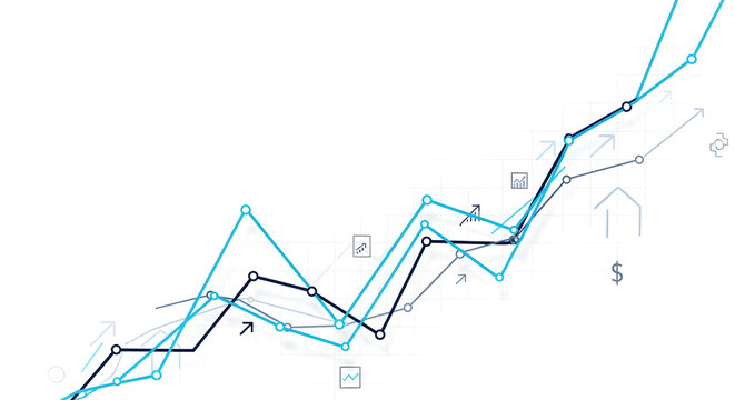Financial market trend analysis with rising line graphs and data points