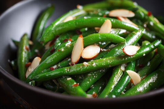 Green Beans Thanksgiving. Delicious Sauteed Green Beans with Almonds on Plate