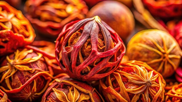Organic Javitri mace: a vibrant, detailed macro shot revealing its rich spice texture.