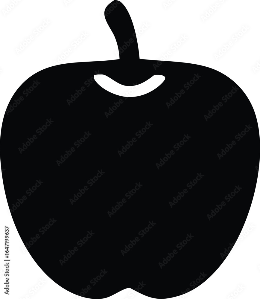 Poster a simple black silhouette of a fresh apple with a stem and a subtle indentation at the top