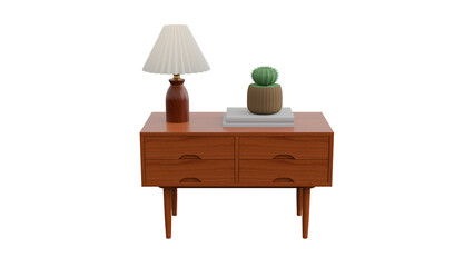 Fototapeta premium 3D Render a small table with a lamp and a cactus on top