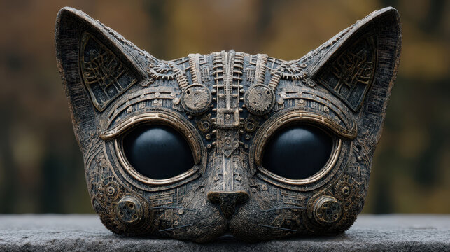 Steampunk Halloween Costume, Steampunk cat mask with intricate mechanical details perfect for halloween costume events and themed parties