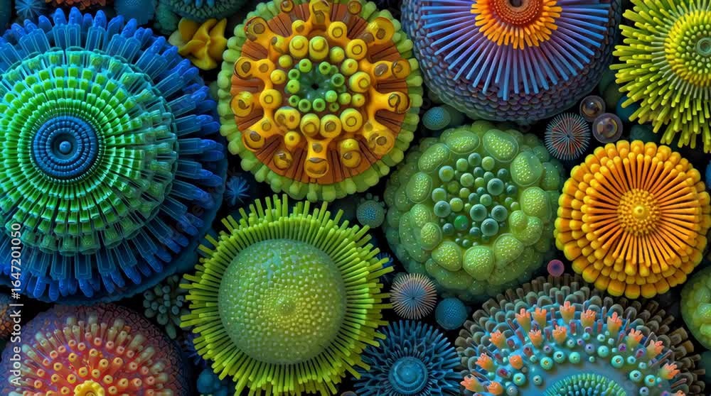 Aufkleber vividly colored microscopic organisms create a mesmerizing spectacle of shapes and patterns in a vib