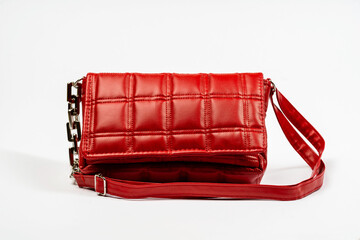 Stylish Red Quilted Shoulder Bag with Chain Detail