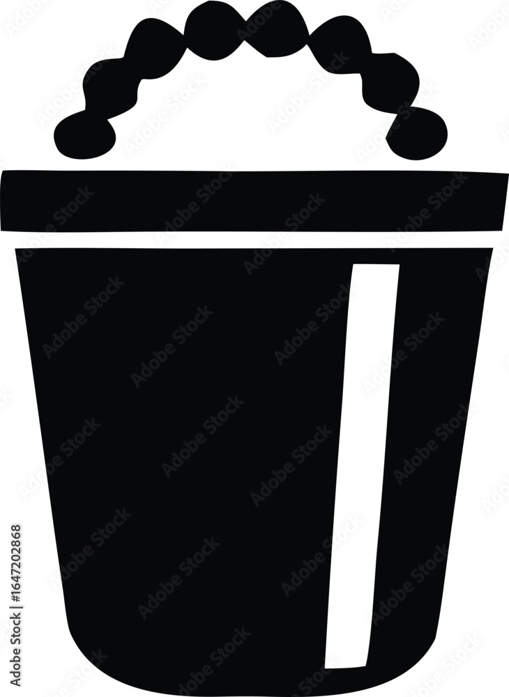 Poster simple black silhouette of a bucket with a curved handle filled with small round objects