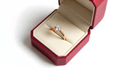 "Engagement Ring with Diamond in Open Red Box"