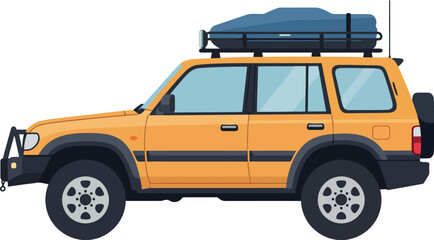 Yellow off road suv with rooftop tent © Vector World