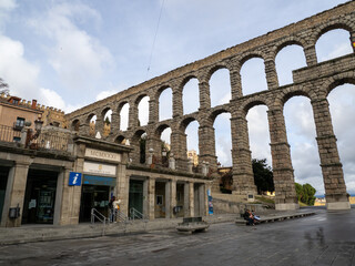 Roman Aqueduct in the ancient city of Segovia, Spain