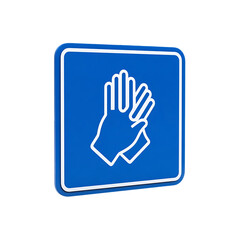 Obraz premium Blue square sign showing hands wearing gloves hygiene safety