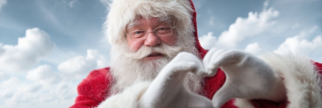 Merry Christmas Charity. Smiling Santa Claus in Heart Shape for Holiday Charity Event