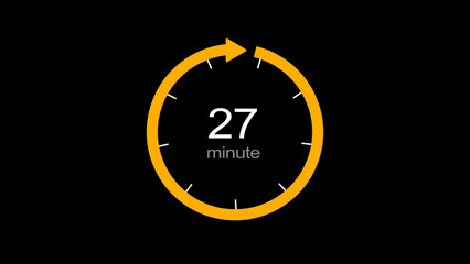 27 minutes isolated arrow clock illustration on white background.