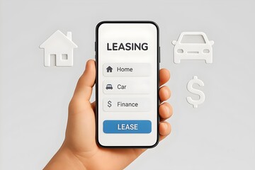 Lease property and car with mobile app: home, auto, finance, leasing options and digital property deals