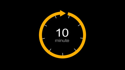10 minutes isolated arrow clock illustration on white background.