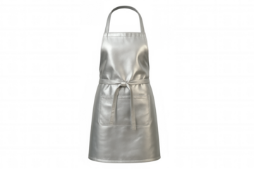Silver apron with pocket and tied belt, perfect for kitchen, cooking, and culinary themes, isolated on transparent background
