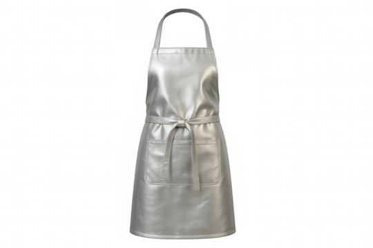 Silver apron with pocket and tied belt, perfect for kitchen, cooking, and culinary themes, isolated on transparent background