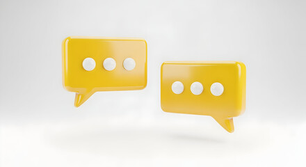Pair Of Yellow Speech Bubbles With Ellipsis Dots On White Background, Messaging And Communication Concept