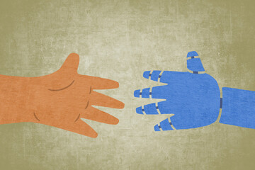 Human and robot hands symbolize AI collaboration