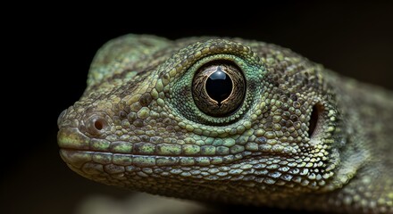Fototapeta premium Detailed close up of a green lizard's head showcasing its intricate scales