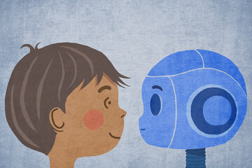 Interaction between a child and a robot in digital art