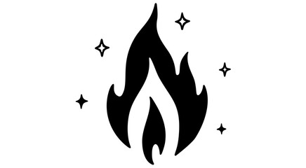 Fire, flame, bonfire. Flame fire icon, abstract style on white background. Flat burn fire symbol, bonfire sign, flame campfire emoji. Camping fireball minimal graphic style. Vector Illustration