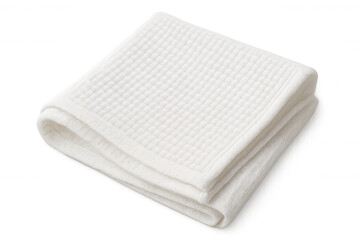 Soft white waffle texture towel folded on transparent background, ideal for mockups or hygiene concepts