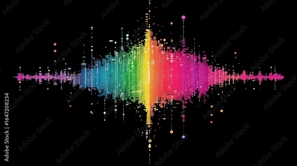 Poster colorful spectrum of sound waves on black background in a vibrant display