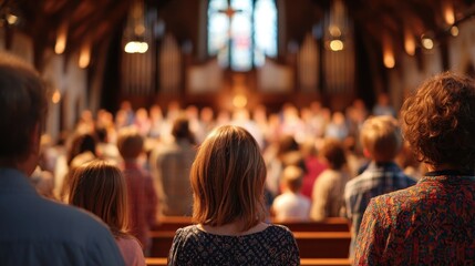 Singing Church: Christian Worship in Sanctuary with Diverse Congregation Including Men, Women, and Children