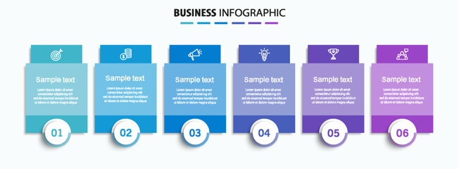 Infographic design business template with 6 options, steps. Can be used for workflow layout, diagram, annual report, web design	
