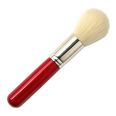 Red handled makeup brush with cream bristles isolated on a transparent background