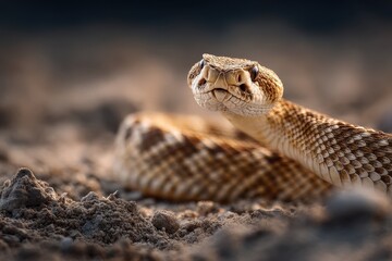Obraz premium Snake Strike. Rattlesnake Ready to Attack in the Wild Nature Habitat