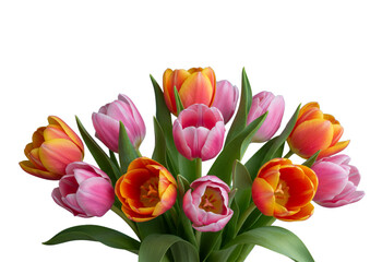 Obraz premium Beautiful Bouquet of Pink and Orange Tulips Isolated on Black Background