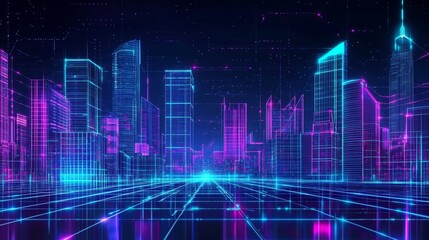 Explore a retro-futuristic vision filled with neon colors and technology.