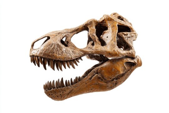 T Rex Skull. Dinosaur Skeleton of Tyrannosaurus Rex on Isolated White Background