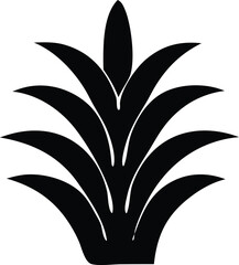 Elegant black silhouette of a stylized plant with multiple curved leaves forming a crown shape