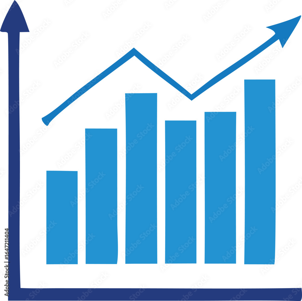 Poster visual representation of a positive financial trend shown through a bar chart and an upward trending