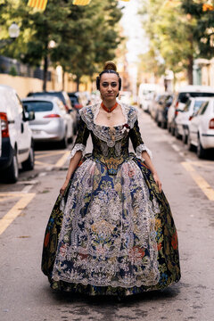 Traditional fallera attire during fallas festival in Valencia