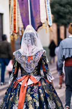 Traditional Spanish attire worn during Las Fallas festival