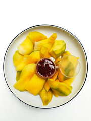 Delicious Tropical Fruit, Unripe Mango with Palm Sugar Sauce